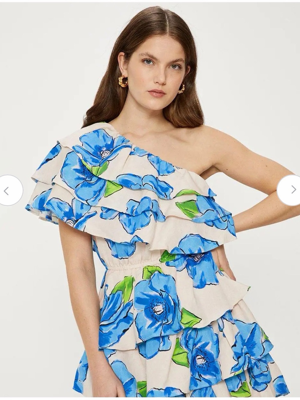 One-Shoulder Floral Ruffle Mini Dress - Picture 2 of 8
